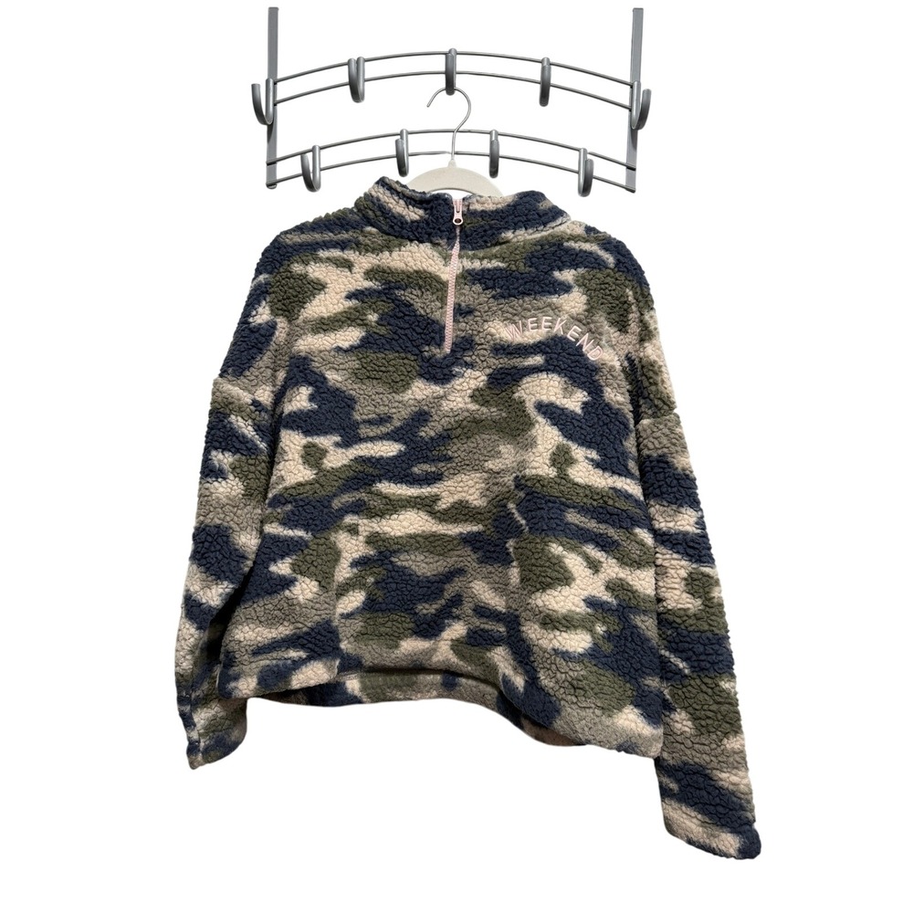 Grayson Threads Womens Camo Sherpa Fleece 1/4 Zip Pullover Sweatshirt XL Weekend